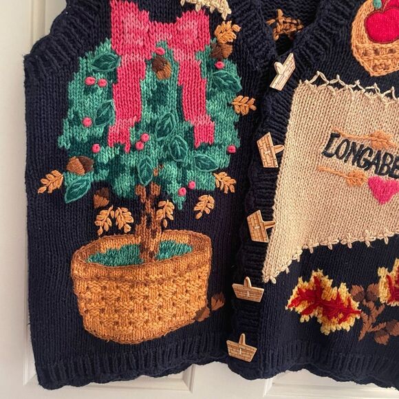 Eagle’s Eye Longaberger Fall Leaves Apples Sweater Vest Women’s Sz Large Buttons - Picture 3 of 5